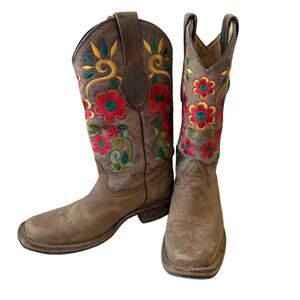 Tombstone Embroidered Flowers Leather Boots Women’s 7